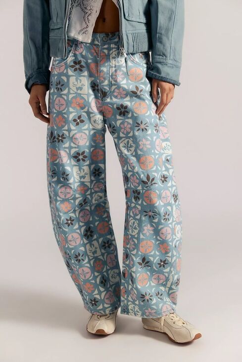 Free People Denim - NWT - FREE PEOPLE We the Free Good Luck Printed Barrel Jeans  - 28